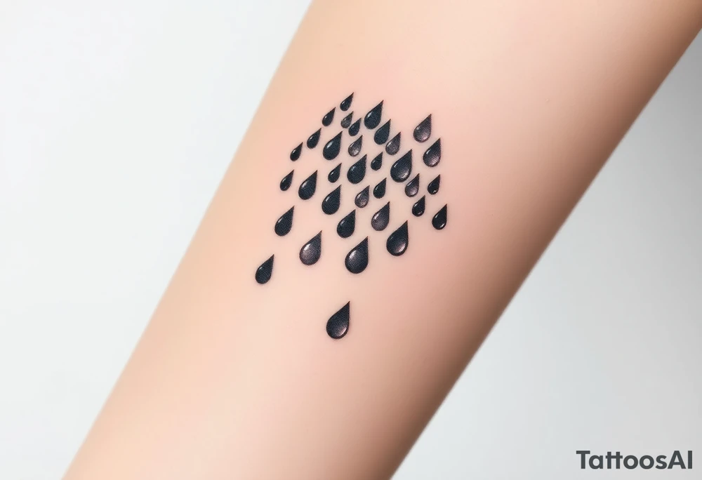 A cascade of small tear drops, fading from black to silvery gray, representing the passage of time and emotional release. tattoo idea