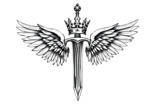 A sword with wings on the handle and a crown over the sword tattoo idea