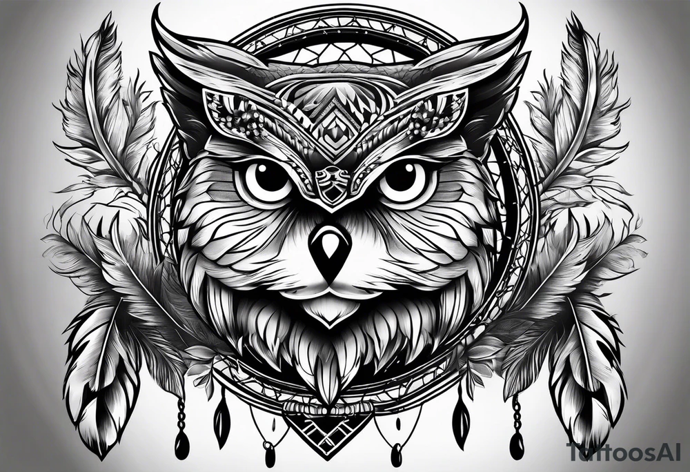 owl, wolf, beaver, and dream catcher tattoo idea