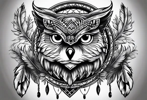 owl, wolf, beaver, and dream catcher tattoo idea