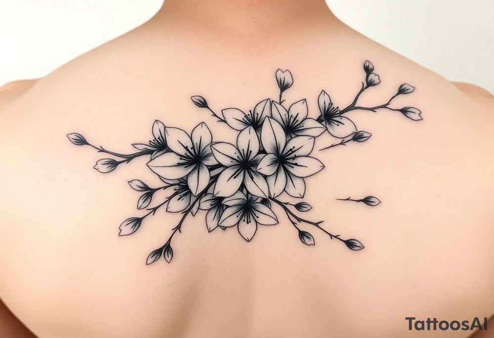 delicate cherry blossoms swirling in spring breeze with petals tattoo idea