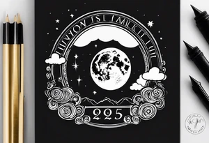 A moon with clouds with the date of my parent’s marriage 12/25/1995 in Roman fount tattoo idea