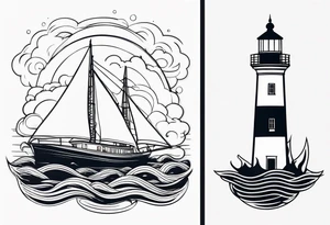 Leuchtturm 
Seil Bild 
Feuer 
Welle 
Schiff tattoo idea