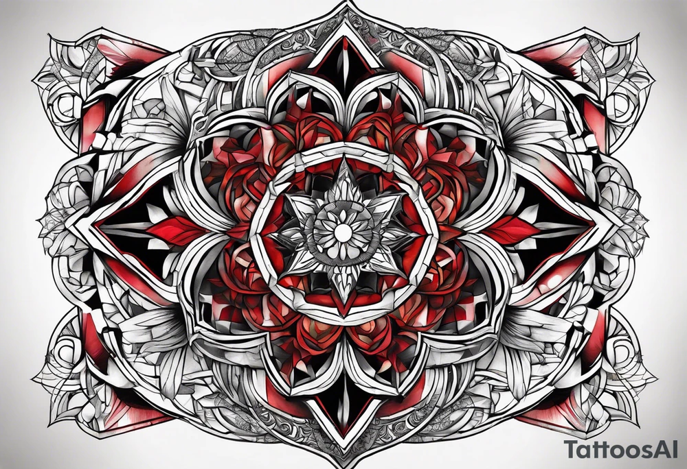 Dillon Forte Knee tattoo with tints of red and sacred geometry tattoo idea