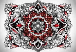 Dillon Forte Knee tattoo with tints of red and sacred geometry tattoo idea