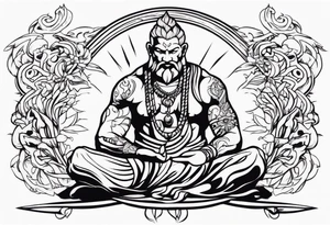 mindful savage man in ritual pose tattoo idea