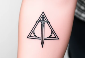 deathly hallows symbol from harry potter with the gryffindor sword in the middle tattoo idea