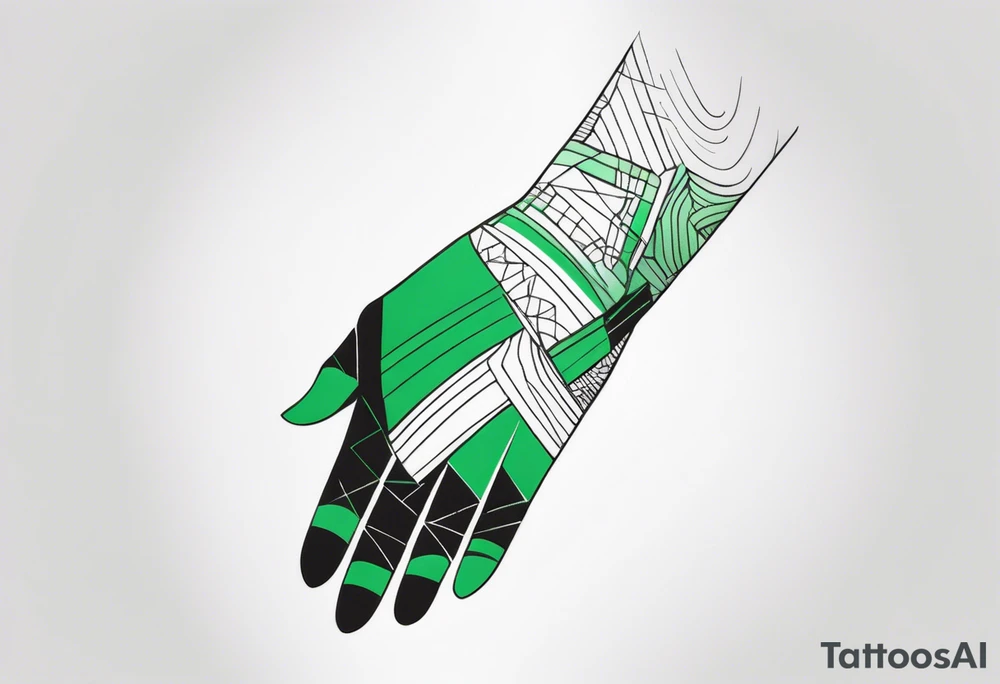 lines around wrist, abstract, green and black, covered from wrist to forearm, fully covered, no borders, blackwork, no people tattoo idea