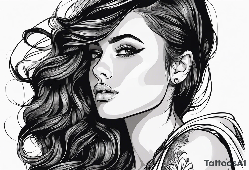 Portrait 18yo girl vector monocromatic+ tattoo idea