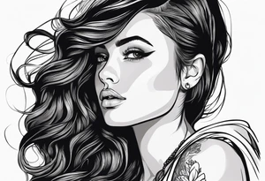 Portrait 18yo girl vector monocromatic+ tattoo idea