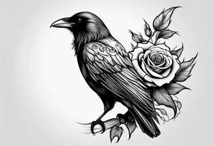 Raven holding  rose   by stem tattoo idea