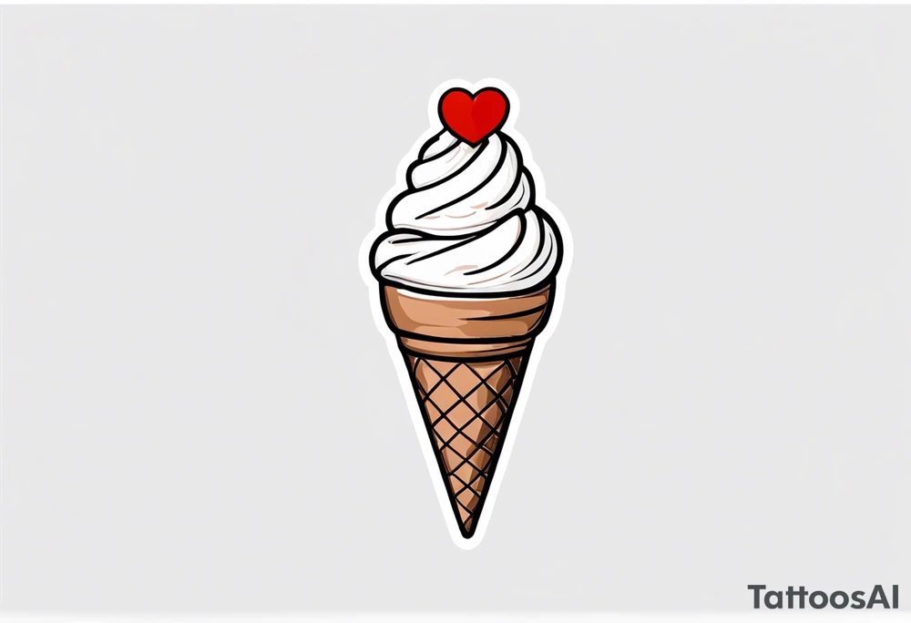 chocolate chip ice cream cone with one red heart tattoo idea