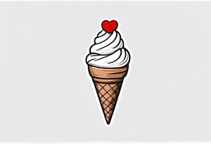 chocolate chip ice cream cone with one red heart tattoo idea