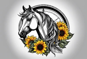 Horse, compass, sunflower tattoo idea