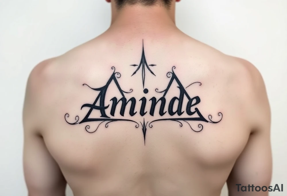 Amanda name with Harry Potter deathly hallows on ribs tattoo idea