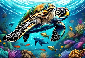 Turtle, manatee, dolphin tattoo idea