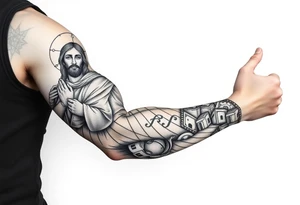russian orthodox christian left arm tattoo with jesus & orthodox st basils setting tattoo idea