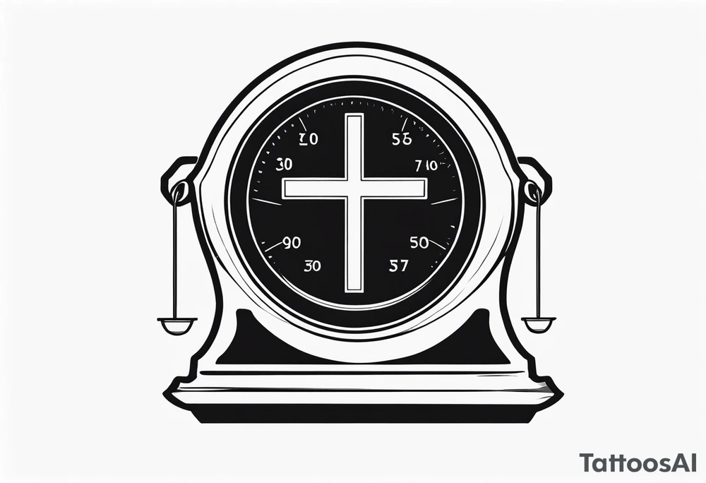 Picture of weight scale with a cross in the bowl on one side weighed down tattoo idea