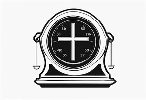 Picture of weight scale with a cross in the bowl on one side weighed down tattoo idea