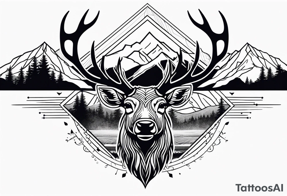 majestic elk with mountains in the background tattoo idea