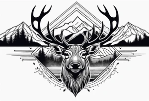 majestic elk with mountains in the background tattoo idea
