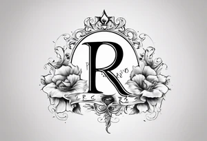 Letter R with date 09.01.23 and time 10:39AM tattoo idea