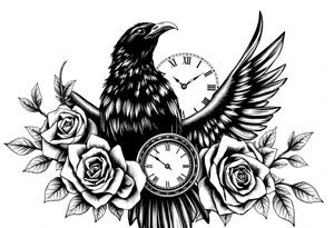 raven,roses,clock. tattoo idea