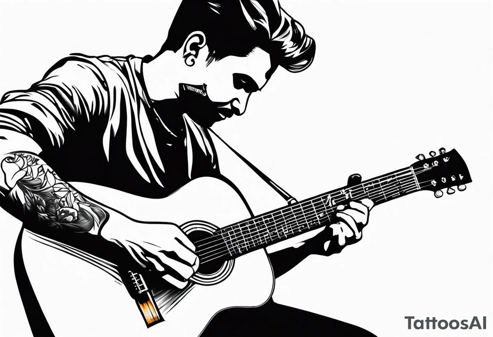 man playing guitar tattoo idea