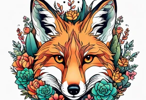 Succulents surrounding a fox tattoo idea