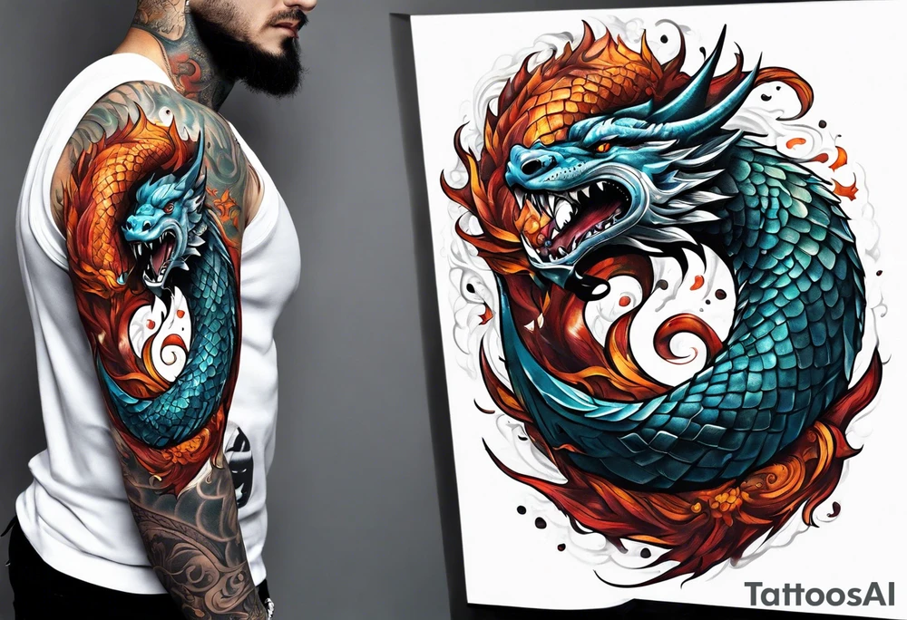 a Sleeve tattoo of Jörmungandr from god of war the game tattoo idea