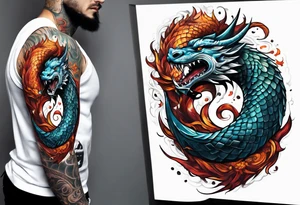 a Sleeve tattoo of Jörmungandr from god of war the game tattoo idea