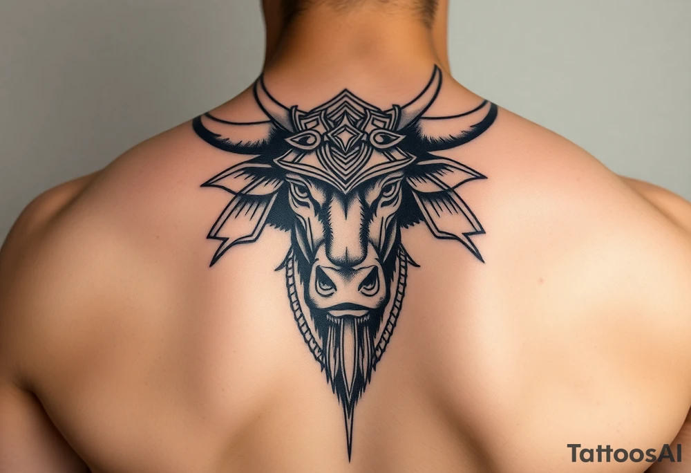 ox dressed up as masculine samurai warrior tattoo idea