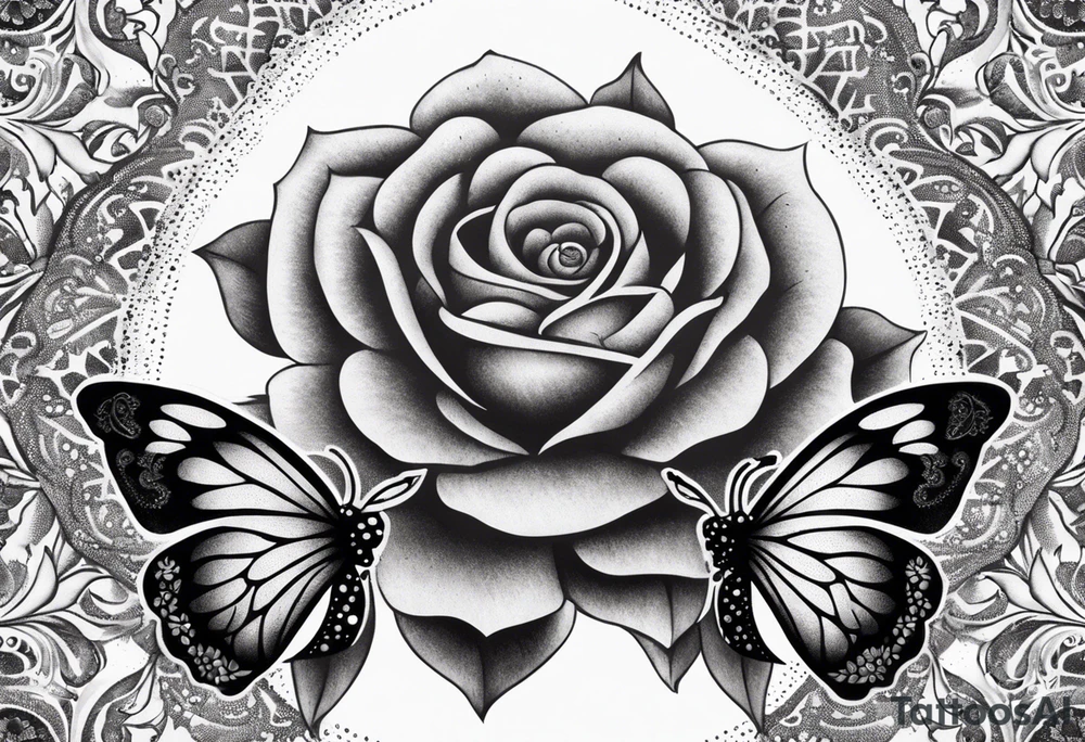 Rosen  mit Mandala unten dran und Schmetterlinge Klein tattoo idea