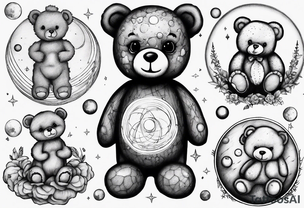 Teddy bear planets tattoo idea
