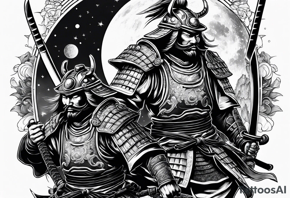 two samurai fighting in space tattoo idea