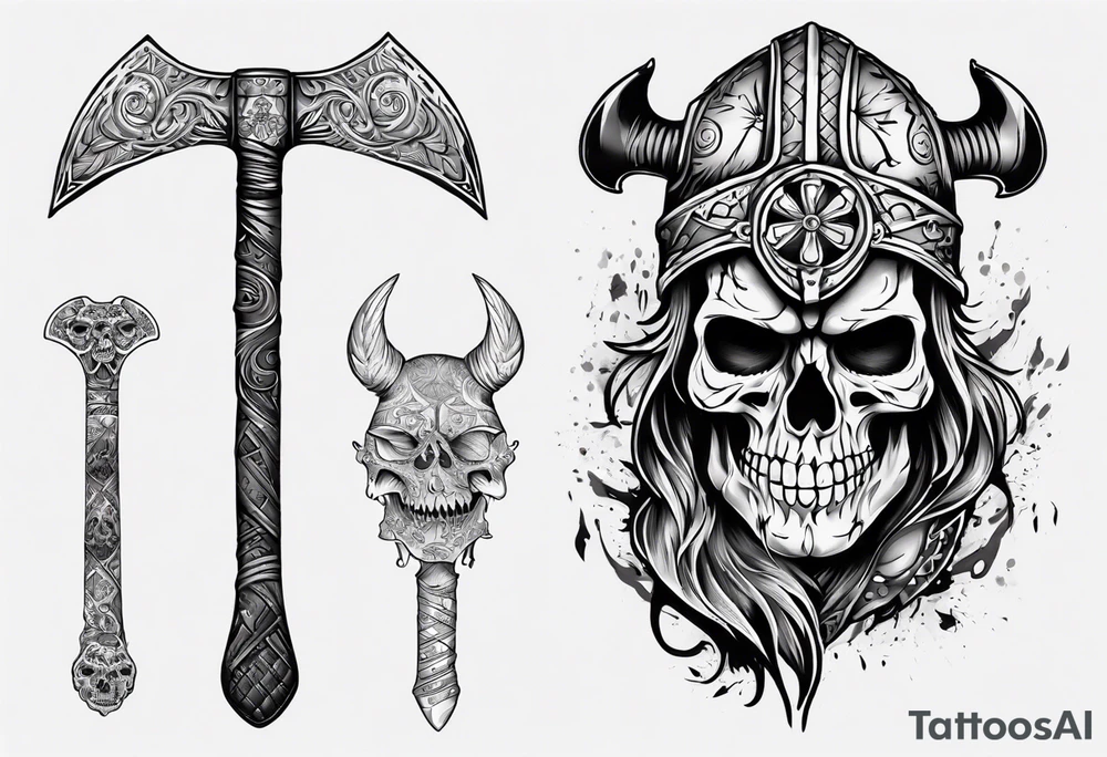 viking axe with crow and sugar skull tattoo idea viking axe with crow and sugar skull tattoo idea