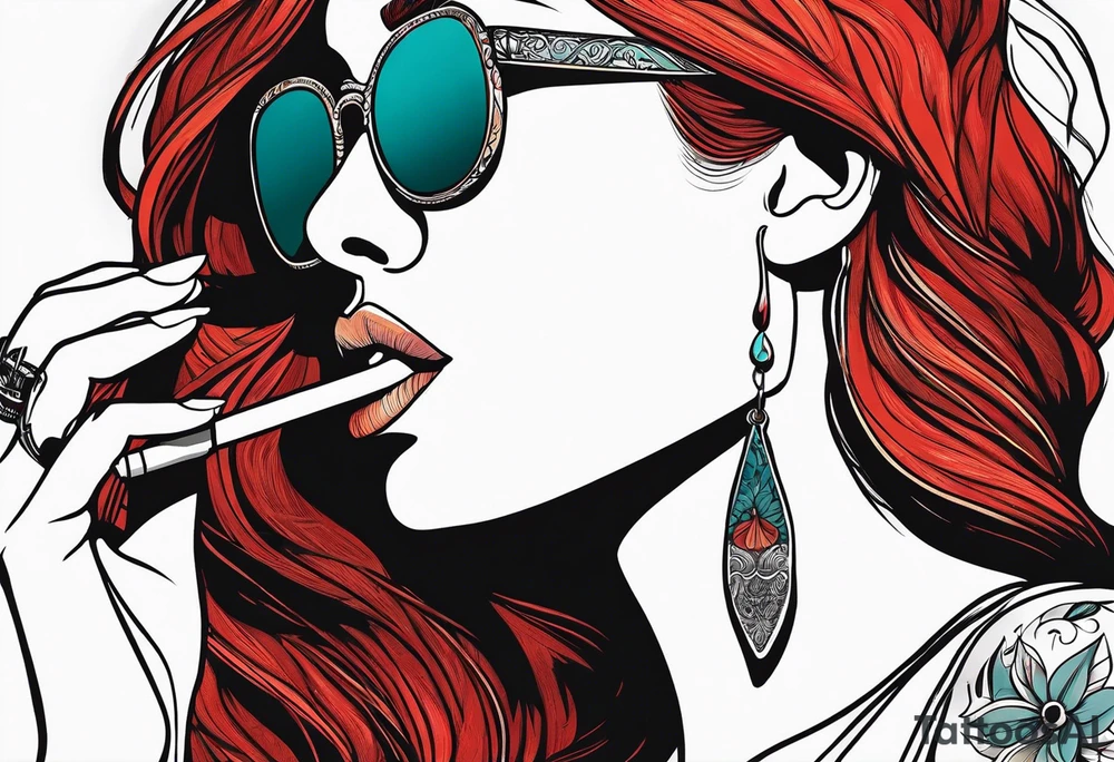Hippie girl smoking a joint, Red hair, Bell-bottoms, and a big booty tattoo idea