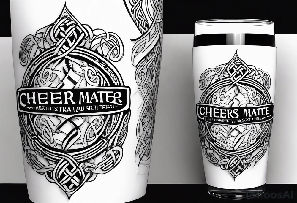 Cheers Mate text, armband +Celtic +Cancer Ribbon +tribal +artistic +a toast tattoo idea