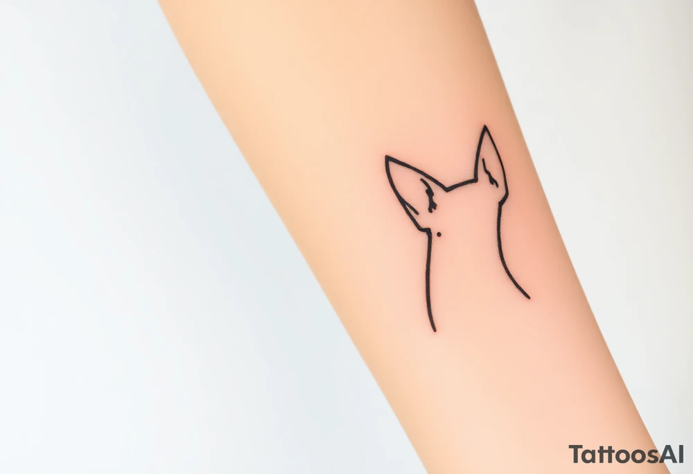 outline of pitbull ears, next to the outline of austrailian cattle dog ears, as both dogs look off into the sunset tattoo idea