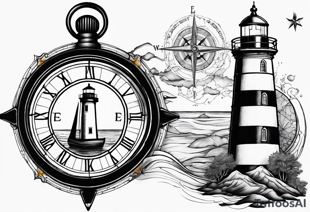 Seafarermap combined with a compass and lighthouse tattoo idea Seafarermap combined with a compass and lighthouse tattoo idea