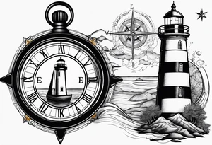 Seafarermap combined with a compass and lighthouse tattoo idea
