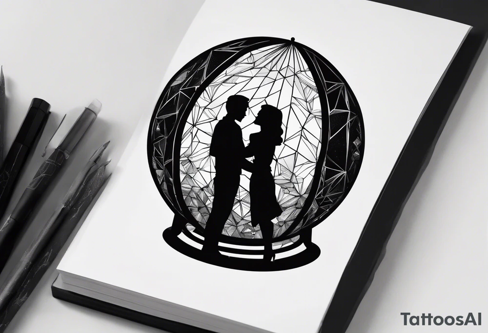 silhouette of a couple hugging in a crystal ball tattoo idea