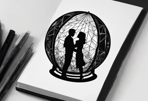 silhouette of a couple hugging in a crystal ball tattoo idea
