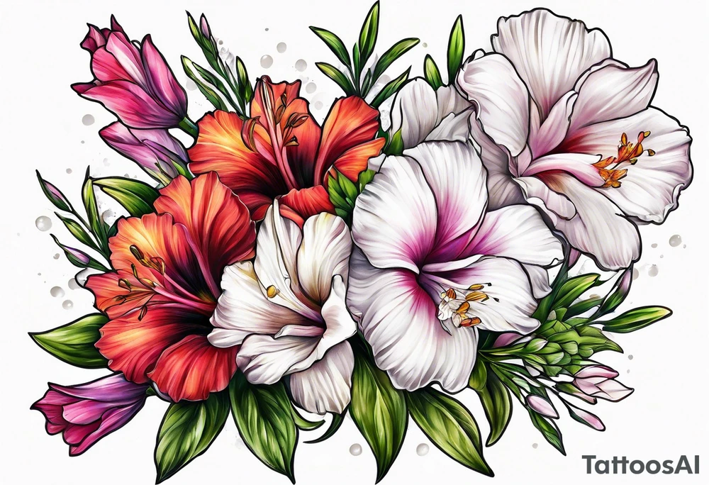 Cosmos's and Gladiolus 
Bouquet tattoo idea