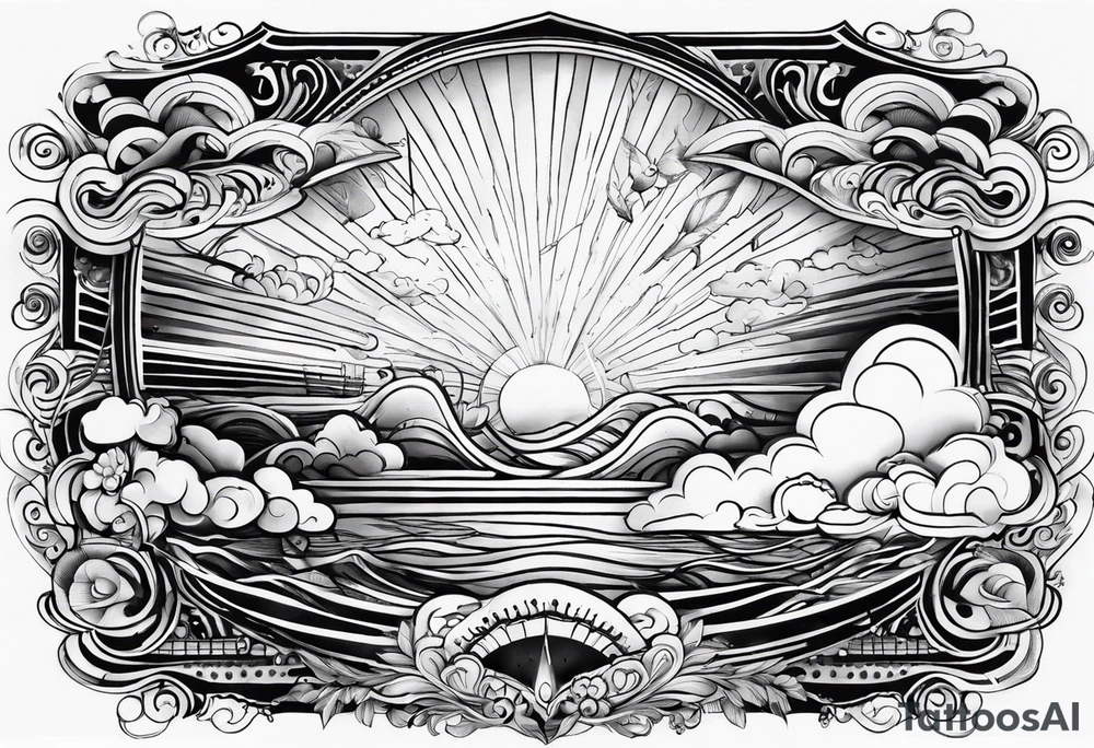 Sunrays and clouds tattoo idea