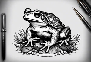 toad with sword; sword s¡is pointing down(sword stuck in the ground) as if the toad was standing; no clothes tattoo idea
