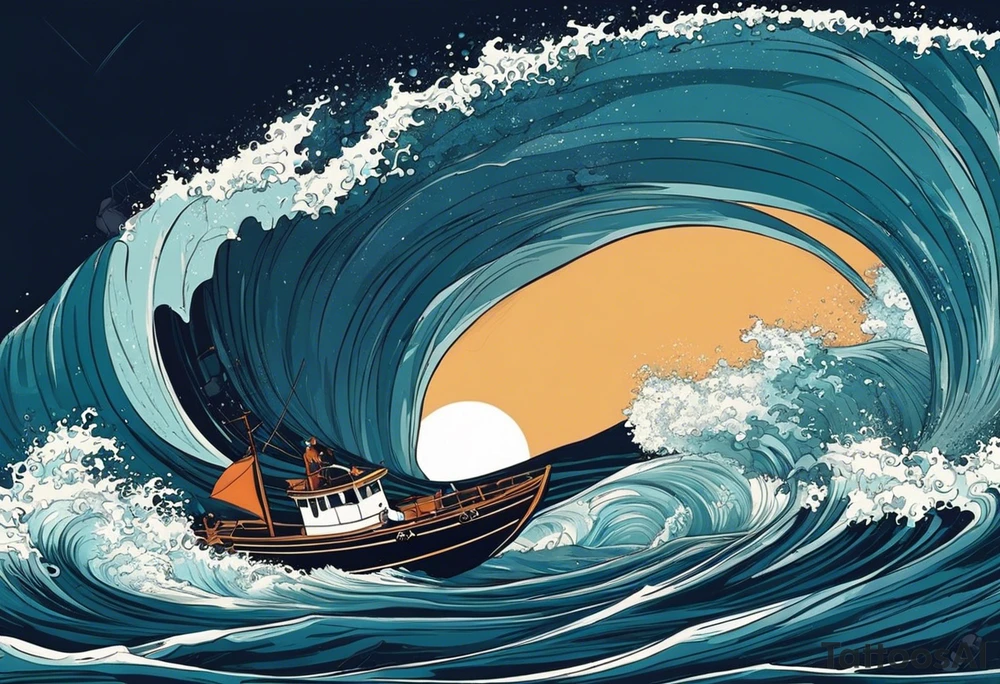 Quiero en todo el brazo derecho lo siguiente:

Será un constrante de mar caótico y tranquilo

En la parte del hombro a poseidon con unas olas de mar caotico y un barco con problemas por las olas

En la parte del antebrazo un buceador con una ballena o tiburon en un arrecife de coral, en un mar muy tranquilo tattoo idea