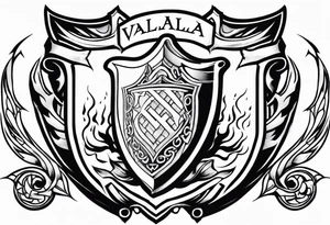 Valhalla shield sword stairs fire tattoo idea