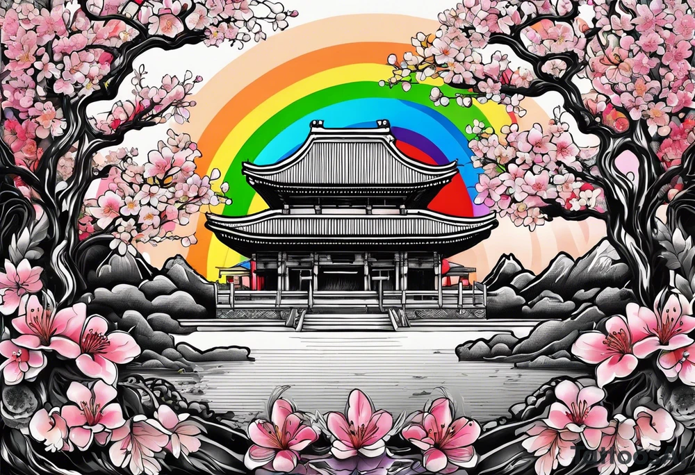 Cherry blossoms in a rainbow of colors tattoo idea