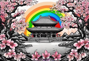 Cherry blossoms in a rainbow of colors tattoo idea